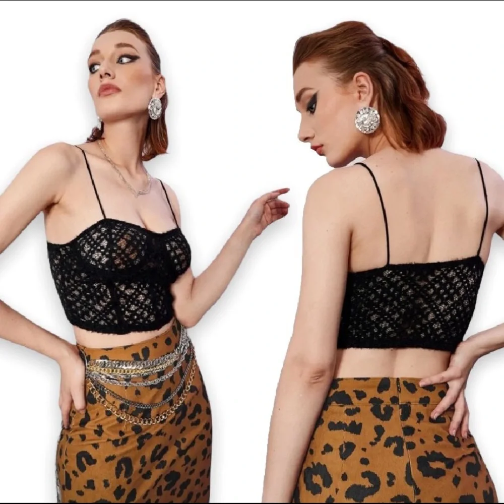 New Solid Black Bustier Soft Lace Cami Spaghetti Strap Tank Top - Picture 13 of 13